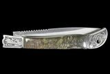 Pocketknife With Fossil Dinosaur Bone (Gembone) Inlays #136588-3